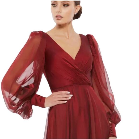 NWOT MAC DUGGAL Garnet A-Line Blouson Sleeve Chiffon Ballgown Dress Women’s - Picture 15 of 15